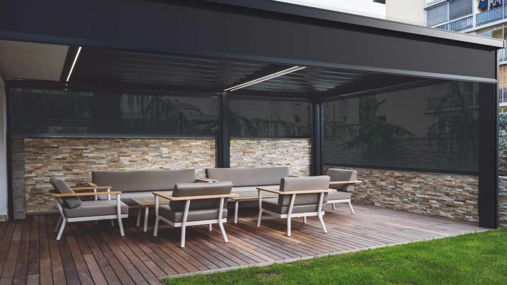 Wooden terrace under pergola